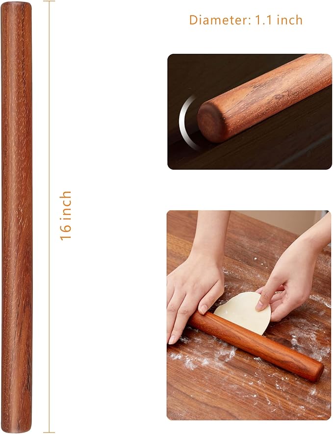 Wood Rolling Pins for Baking- Fulimax 16" Classic Wooden Rolling Pin for Dough, Rodillo Para Masa for Fondant Pizza Pie Crust Cookie Pastry Pasta, Baking Essentials, Rosewood - Image 5