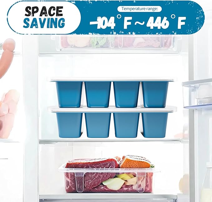 GORCI Silicone Freezer Tray With Lid, 8 Large 1 Cup Soup Freezer Molds, Soup Freezer Container for Meal Prepping, Large Ice Cube Tray， Perfect for Storing Leftovers, Sauces, Lasagna, 2-Pack - Image 8