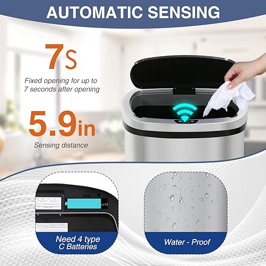 PayLessHere | 13 Gallon Stainless Steel Trash Can | Steel | Automatic Touchless Lid with Motion Sensor | Kitchen Garbage Can with Waterproof Design | for Home, Office, Bathroom | Pack of 1 - Image 4