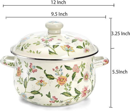 Jucoan 5 Quart Enamel Stockpot with Lid, Green Floral Enamelware Cooking Pot with Dual Handles for Stovetop, Large Soup Pot Potpourri Simmer Pot Gift for Housewarming Bridal Shower Mother's Day - Image 8