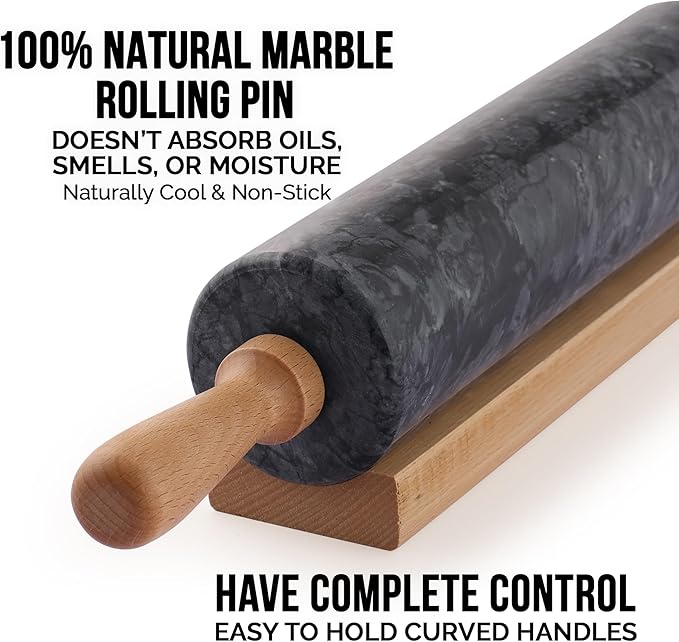 Zulay Kitchen 17-Inch Marble Rolling Pin With Stand - Polished Marble Rolling Pins For Baking - Long Rolling Pin Marble With Beechwood Handle - Non-stick Roller Pin For Baking Pastries, Bread & Pizza - Image 4