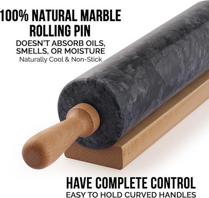 Zulay Kitchen 17-Inch Marble Rolling Pin With Stand - Polished Marble Rolling Pins For Baking - Long Rolling Pin Marble With Beechwood Handle - Non-stick Roller Pin For Baking Pastries, Bread & Pizza - Image 4