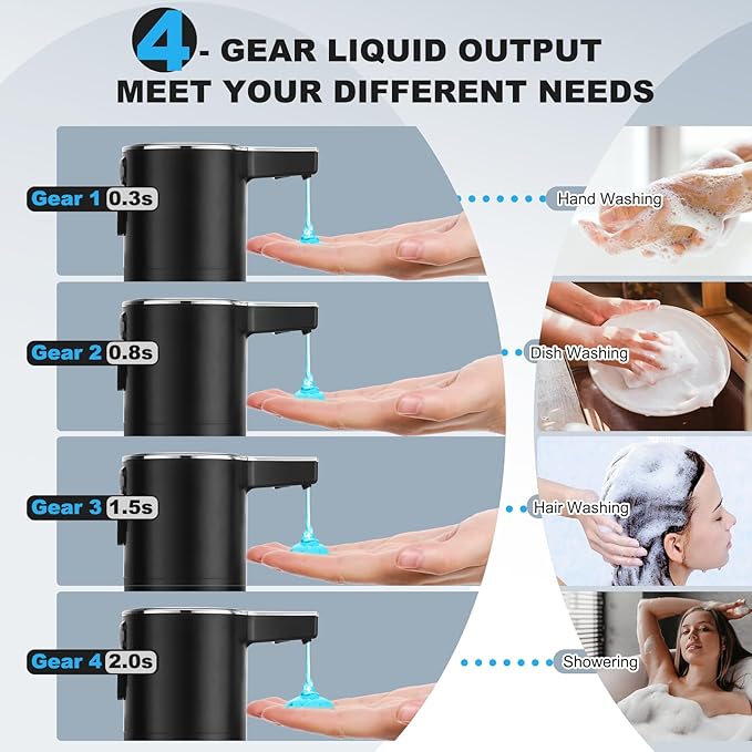 2 Pack Automatic Soap Dispenser: 13.52oz/400ml Wall Touchless Liquid - 4-Level Adjustable Modern Electric Hand Soap Dispenser - Kitchen Bathroom Kids Family Black - Image 4