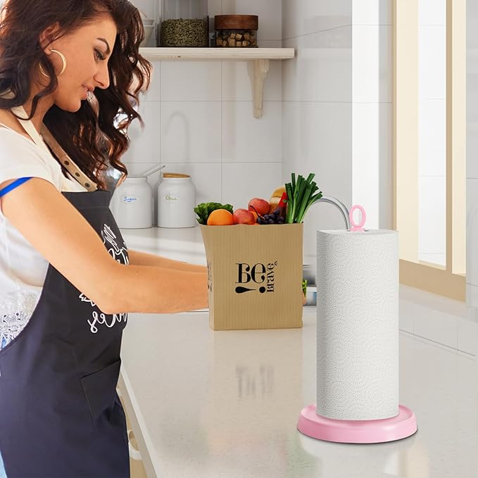 Pink Paper Towel Holder Countertop, Pink Kitchen Accessories Decor, Stainless Steel, Paper Towel Stand Holder for Bathroom Farmhouse Essentials with Weighted Base - Image 5