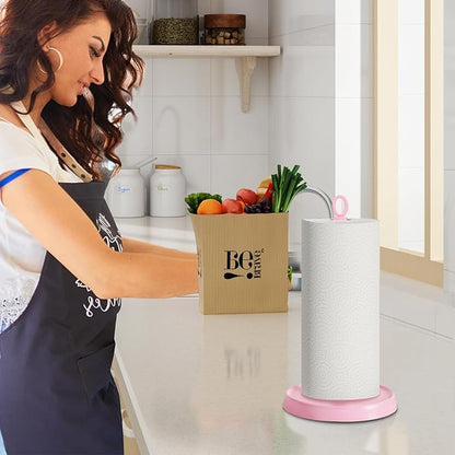 Pink Paper Towel Holder Countertop, Pink Kitchen Accessories Decor, Stainless Steel, Paper Towel Stand Holder for Bathroom Farmhouse Essentials with Weighted Base - Image 5