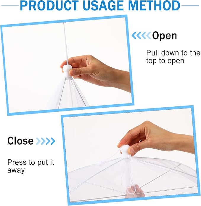 JULBEAR 4 Pcs Mesh Food Cover Tent Large and Tall Umbrella Food Screen Covers for Outside Pop-up Mesh Reusable Food Nets for Parties Picnics Outdoor BBQs Collapsible (2 Pcs 17"x17", 2 Pcs 14"x14") - Image 4