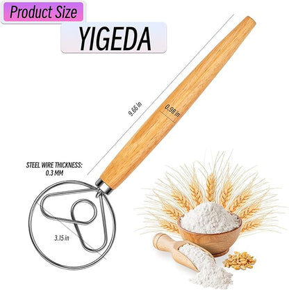 Danish Dough Whisk with Dough Hook Stainless Steel Wooden Handle for Sourdough Bread Baking Dough Mixing - Image 6