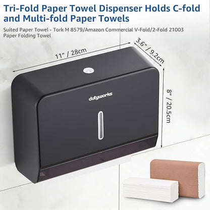 Paper Towel Dispenser Wall Mount, Large Capacity 200 Sheets, No Drilling Adhesive, Commercial & Home Use for Bathroom and Kitchen, Black