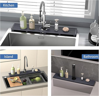 Faucet Mat for Kitchen Sink, Water Absorbent Kitchen Faucet Mat, Durable Sink Splash Guard with Raised Feet, Diatomite Fast Drying Kitchen Sink Faucet Mat, Stone Drying Tray for Bathroom Counter