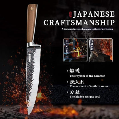 Huusk Japanese Chef Knife 8 Inch Gyuto Kitchen Knife Hand Forged Sushi Knives with Ergonomic Handle Professional Cooking Knife for Cuttting Meat Vegetables Premium Giftbox - Image 3