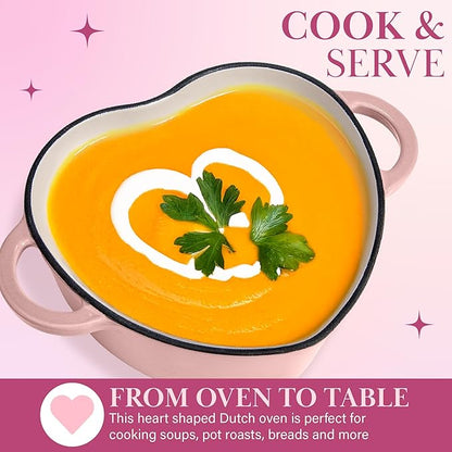 Paris Hilton Enameled Cast Iron Dutch Oven Heart-Shaped Pot with Lid, Dual Handles, Works on All Stovetops, Oven Safe to 500°F, 2-Quart, Pink - Image 3