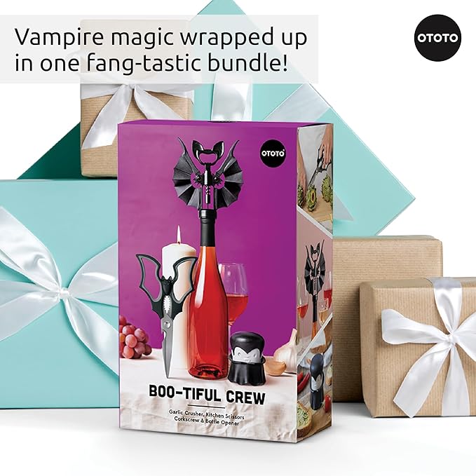 OTOTO Boo-tiful Crew Bundle of Elizabat, Vino, Gracula - Halloween Kitchen Decor Goth Accessories, Cool Kitchen Gadgets, Bat Scissors, Spooky, Witchy Bottle Opener, Garlic Crusher, Spooky Funny Gifts - Image 7