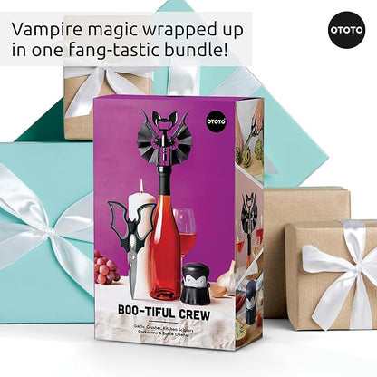 OTOTO Boo-tiful Crew Bundle of Elizabat, Vino, Gracula - Halloween Kitchen Decor Goth Accessories, Cool Kitchen Gadgets, Bat Scissors, Spooky, Witchy Bottle Opener, Garlic Crusher, Spooky Funny Gifts - Image 7