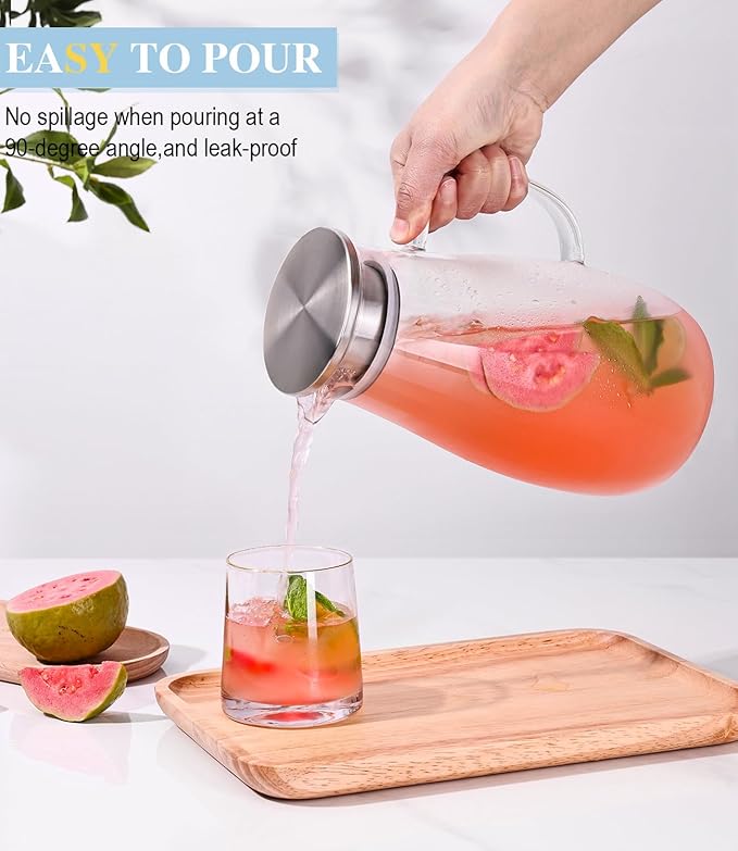 Glass Pitcher, Glass Water Pitcher with Lid and Handle for Fridge, 2 Quart Borosilicate Water Jug for Hot/Cold Drinks, Iced Tea, Juice and Coffee Beverage, Heat Resistant - Image 3