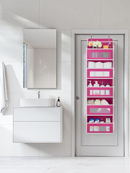 JARLINK 2 Pack Over The Door Organizer Storage, 5 Shelf Hanging Door Organizer with 5 Large Capacity Pockets, Anti Tilt 44 lb Load Behind Door Storage for Bedroom, Bathroom, Pantry, Nursery, Rose Pink