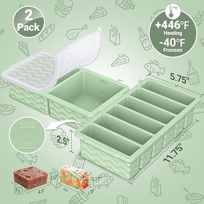 2-Pack Silicone Freezer Trays with Lid, 2 Large 2-Cup(500ml) & 6 Small 1/2-Cup(125ml) Soup Freezer Container Molds, Ice Cube Tray For Meal Prep & Freezing Soup, Stews, Sauces, Oven & Dishwasher-Safe - Image 6