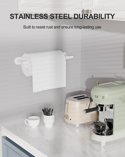 White Paper Towel Holder Under Cabinet, Self Adhesive or Wall Mounted SUS304 Stainless Steel Paper Towel Holder for Kitchen, Bathroom, Farmhouse, Barbecue and Laundry (White) - Image 4