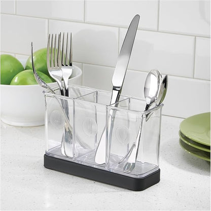 iDesign Forma Decorative Countertop Flatware Organizer - 7.4" x 2.6" x 4.75", Matte Black/Clear - Image 3