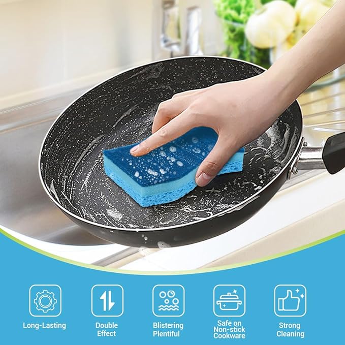 AIDEA Sponges Kitchen, Non-Scratch Scrub Sponge, 12Count, Sponges for Non-Stick Cookware, Kitchen Sponge for Dishes, Cleans Fast Without Scratching, Cleaning Power for Kitchen, Bathroom, Household - Image 2