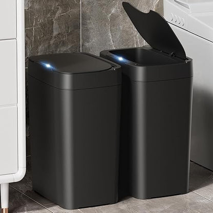 Vanpopubs 2 Pack 2.7 Gal Bathroom Trash Can with Lid, Automatic Trash Can Small Smart Garbage Can Touchless, Slim Motion Sensor Waterproof Plastic Trash Bins for Bedroom Office Kitchen Toilet Black by VANPOPUBS