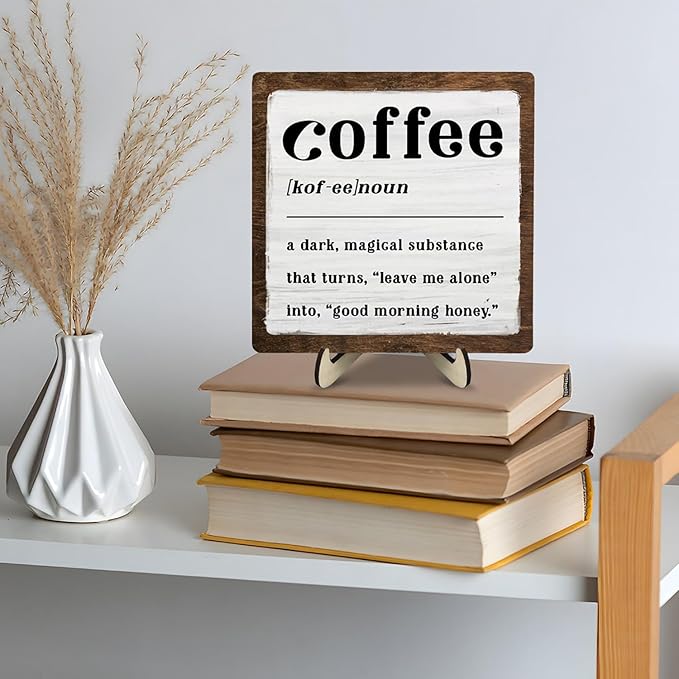 Coffee Bar Sign Plaque for Coffee Bar Station, Vintage Wooden Java Sign Decor for Kitchen,Farmhouse Cafe,Fun Gifts for Friends,Dad,Mom 5.9x5.9inch - Image 8