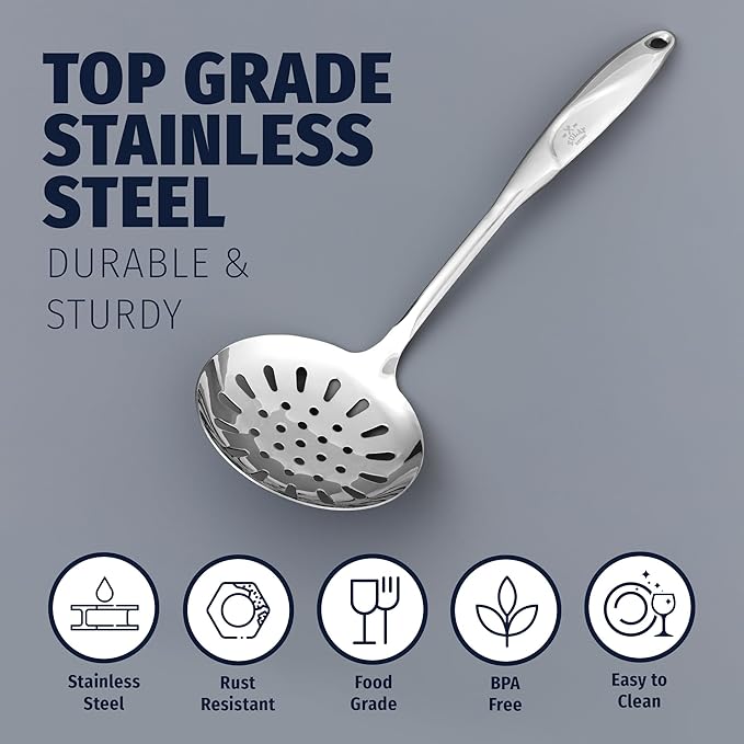 Zulay Kitchen Stainless Steel Slotted Spoon - 14.5” Large Skimmer Frying Spoon for Draining & Serving - Heat-Resistant, Rust-Proof & Dishwasher Safe Kitchen Utensil for Everyday Use - Image 5