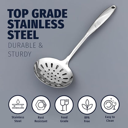 Zulay Kitchen Stainless Steel Slotted Spoon - 14.5” Large Skimmer Frying Spoon for Draining & Serving - Heat-Resistant, Rust-Proof & Dishwasher Safe Kitchen Utensil for Everyday Use - Image 5