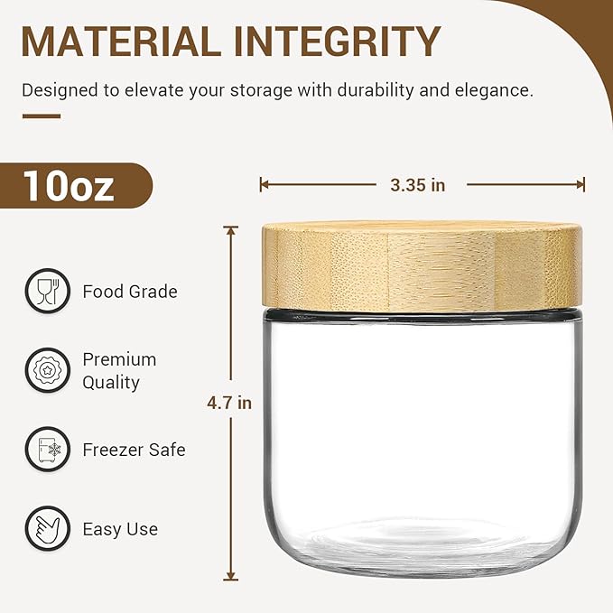NETANY 4-pack 10oz Glass jars with Airtight Lids, Overnight Oats Containers with Bamboo Lids, Wide mouth Mason Salad jars, Glass Food Storage Containers for Snacks Yogurt Spice Sugar - Image 2