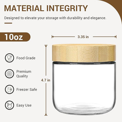 NETANY 4-pack 10oz Glass jars with Airtight Lids, Overnight Oats Containers with Bamboo Lids, Wide mouth Mason Salad jars, Glass Food Storage Containers for Snacks Yogurt Spice Sugar - Image 2