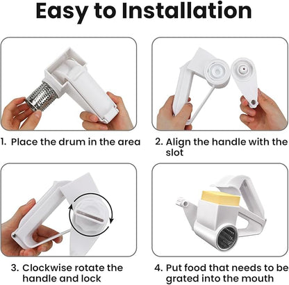 Cheese Grater with Handle, Rotary Cheese Grater,Vegetable, Chocolate, Hard Cheese & Nut Grater,White - Image 3