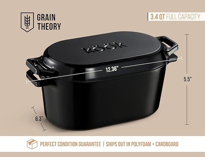 KooK Dutch Oven, for Bread Baking, Sourdough Loaf Pan, with Lid, Dual Handles, Enameled Cast Iron, includes Lid Lever, Dishwasher Safe, Oven safe 500F, 3.4 Qt, Black - Image 9