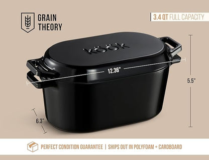 KooK Dutch Oven, for Bread Baking, Sourdough Loaf Pan, with Lid, Dual Handles, Enameled Cast Iron, includes Lid Lever, Dishwasher Safe, Oven safe 500F, 3.4 Qt, Black - Image 9