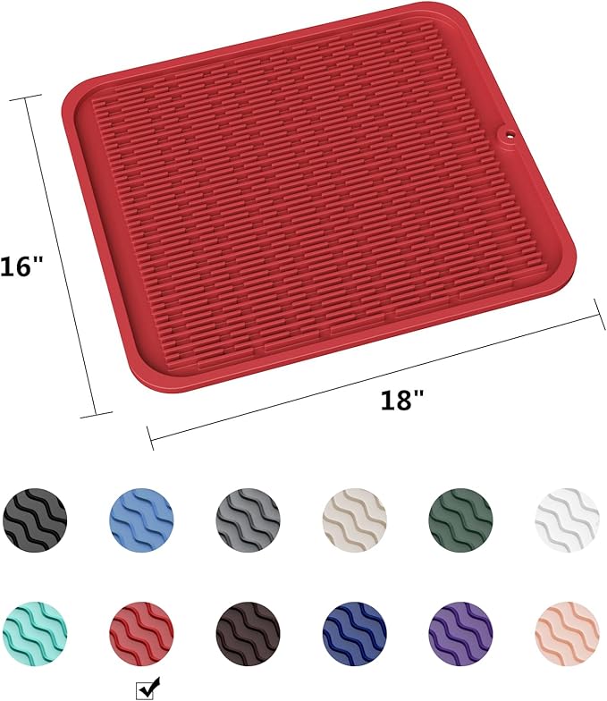 ZLR Large Silicone Dish Drying Mat (16" x 18") - XL Heavy Duty Drainboard Mat for Pots, Pans & Family Loads - Heat Resistant Trivet & Counter Protector, Easy Clean (Lava Red) - Image 6