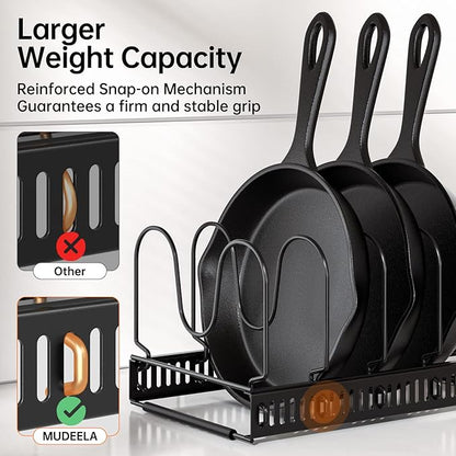 MUDEELA Pots and Pans Organizer Rack for under Cabinet, Expandable 11.81''-22.85'' Pot Lid Kitchen Cabinet Organizer Holder with 10 Adjustable Compartment Cutting Board Organizer for Pan Lid, Bakeware - Image 3