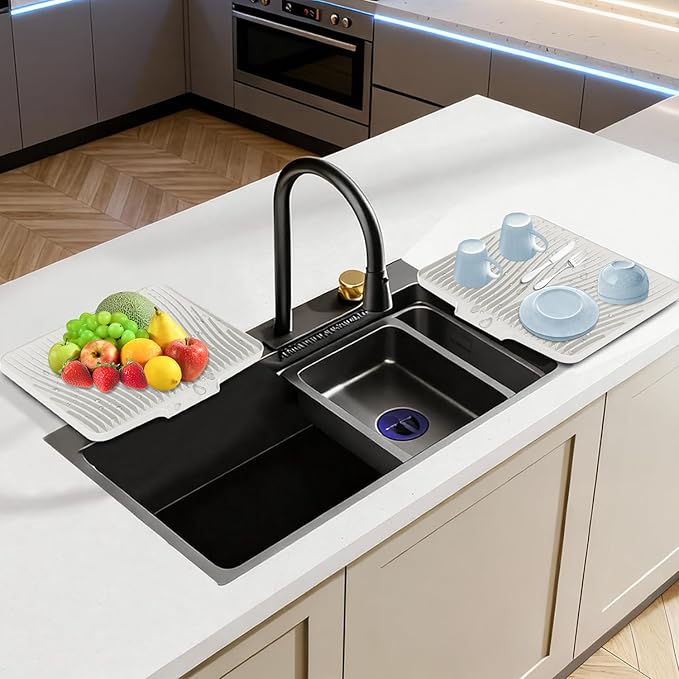 Silicone Dish Drying Mat for Kitchen Counter, Dish Drying Pad, Non-Slip Drain Pad with Built-in Drain, Heat Resistant Stone Drying Mat - Image 6