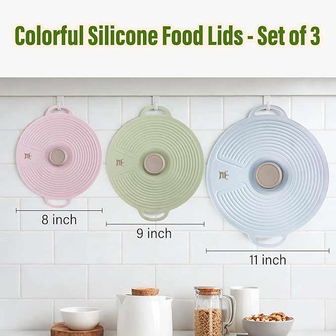 Silicone Lids for Bowl 3 Pack, Microwave Splatter Cover with 3 Sizes Reusable Heat Resistant Lids Fits Bowls, Plates, Pots, Pans, Skillets, Stove Top, Oven, Fridge Dishwasher Safe - Image 2