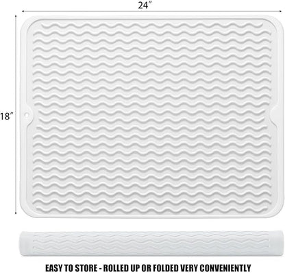 Large 24" x 18" Silicone Dish Drying Mat for Kitchen Counter, Easy clean, Quick Dry, Heat-resistant Dish Drainer Mat for Sink,Refrigerator or Drawer liner (Food Grade Silicone-White) - Image 2