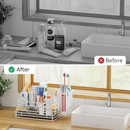Yofidra Sponge Holder for Kitchen Sink Organizer Caddy: Sink Sponge with Instant Drying Stone, Metal Stainless Steel Basket Home Decor Storage and Organization Accessories 9.5" X 5.5" X 5.7" (White) - Image 3