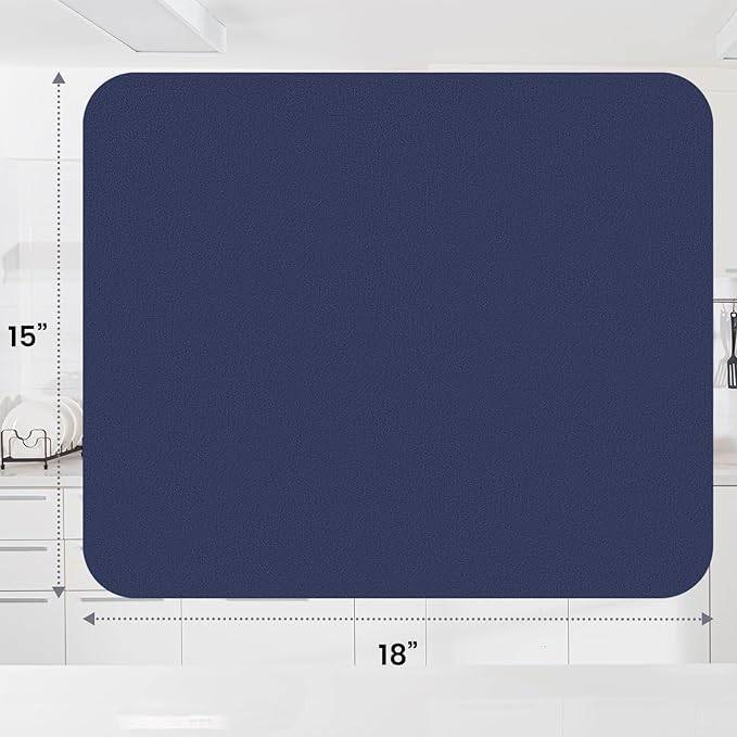 WISELIFE Dish Drying Mat Super Absorbent Drying Mat Large Dish Drying Mats for Kitchen Counter Easy Clean Dish Mat Kitchen Drying Mat15"x 18" Classic Blue - Image 3