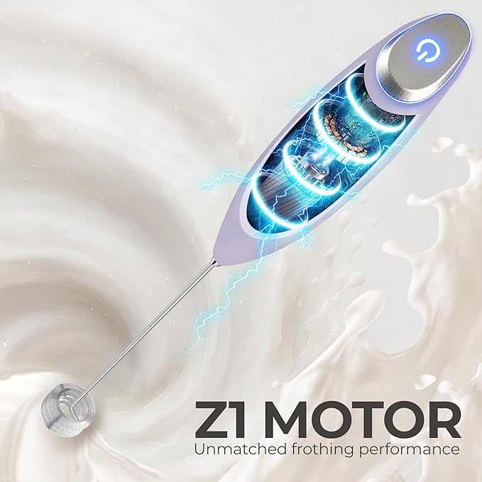 Zulay Kitchen Patented Tornado Triple Whisk Milk Frother with 4 Duracell Batteries – Handheld Foam Maker for Coffee, Lattes, Matcha & Hot Chocolate – Rich, Creamy Froth in Seconds - Lilac - Image 7