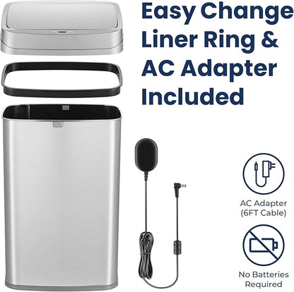 Ninestars 13 Gallon Odor Neutralizing Smart Trash Can, UV + Ozone Dual Purification, Odor Control Motion Sensor Garbage Bin, Universal Power Adapter, ONT-50-81SL Stainless Steel, Silver, Nova Series - Image 7