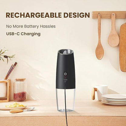 Rechargeable Electric Salt And Pepper Grinder Set, Automatic Gravity Electric Salt And Pepper Grinder Set, Adjustable Roughness, Led Light, 2 Pack, (Black) - Image 2