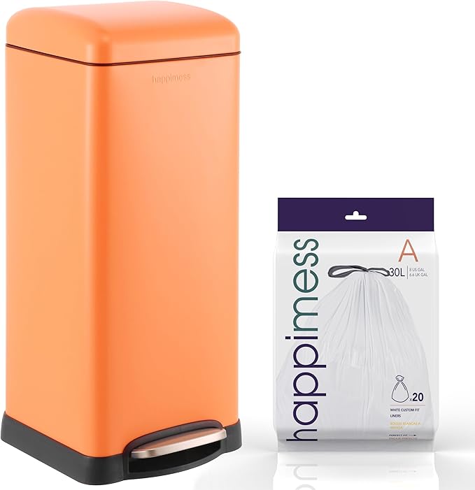 happimess HPM1007G Betty Retro 8-Gallon Step-Open Trash Can, Fingerprint Resistant, Modern, Minimalistic for Home, Kitchen, Laundry Room, Office, Bedroom, Bathroom, Carrot Cake by Happimess