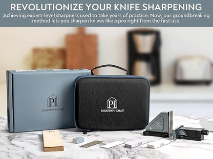 PATENTED ORIGINAL ADJUSTABLE ROLLING KNIFE SHARPENER KIT: Adjustable Height, 30 Angle Options, 5 Removeable Whetstone Plates, Leather Strop with Travel Case - Kitchen Knife Sharpener - Image 9