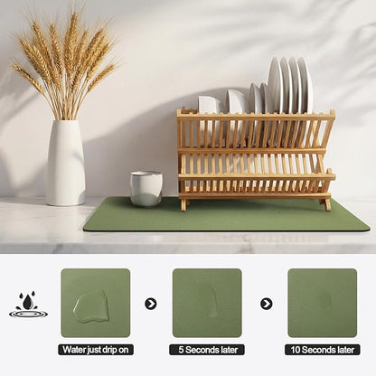 Ecotrim - Dish Drying Mat for Kitchen Counter | Coffee Bar Mat for Countertops | Heat Resistant Drainer Mat with Non-slip Rubber Backed | Hide Stain Kitchen Absorbent Draining Mat | Green 18"x28" - Image 4