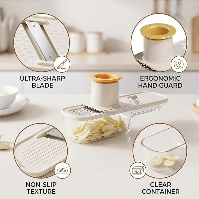 5-Piece Garlic Slicer Set for Easy Meal Prep, Garlic Slicer Super Thin,Garlic Grater with Stainless Steel Blades, Effortless Garlic Grater Plate for Cooking Enthusiasts