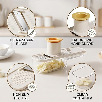 5-Piece Garlic Slicer Set for Easy Meal Prep, Garlic Slicer Super Thin,Garlic Grater with Stainless Steel Blades, Effortless Garlic Grater Plate for Cooking Enthusiasts