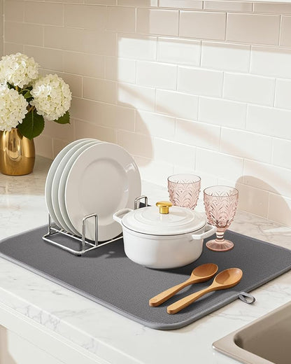 Kitsure Dish Drying Mat - 2-Pack Washable Microfiber Drying Mat for Kitchen Counter, 3-Layer Ultra Absorbent Pad with a Hanging Hook, 20" x 14", Dark Grey - Image 4