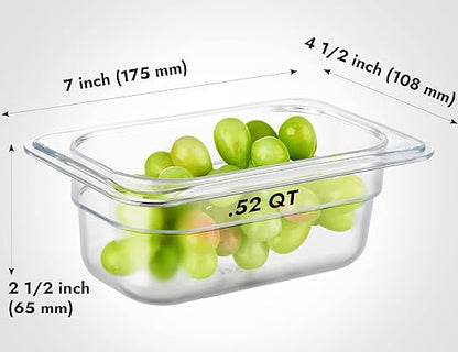 CURTA 6-Pack 1/9 Size 2.5" Deep NSF Polycarbonate Food Pans | Dishwasher & Freezer Safe Clear Container for Prep Tables, Buffet, Salad Bar, Commercial & Home Kitchen
