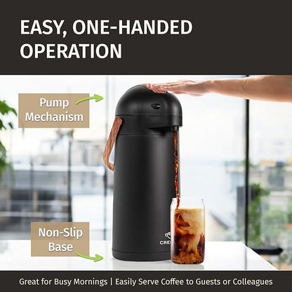 Thermal Coffee Carafe 102Oz w/Wood Trim, Keeps Coffee Hot for 12Hrs & Cold for 36Hrs-Premium Stainless Steel Carafe for Hot Liquids, Easy One-Handed Dispensing for Office, Home, Party, Durable Airpot - Image 6